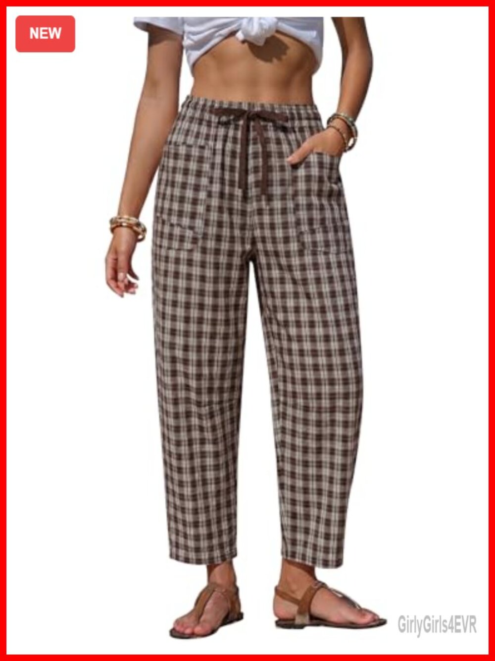 Womens Barrel Leg Casual Pants Wide Leg Cropped Ankle Pockets Woven
